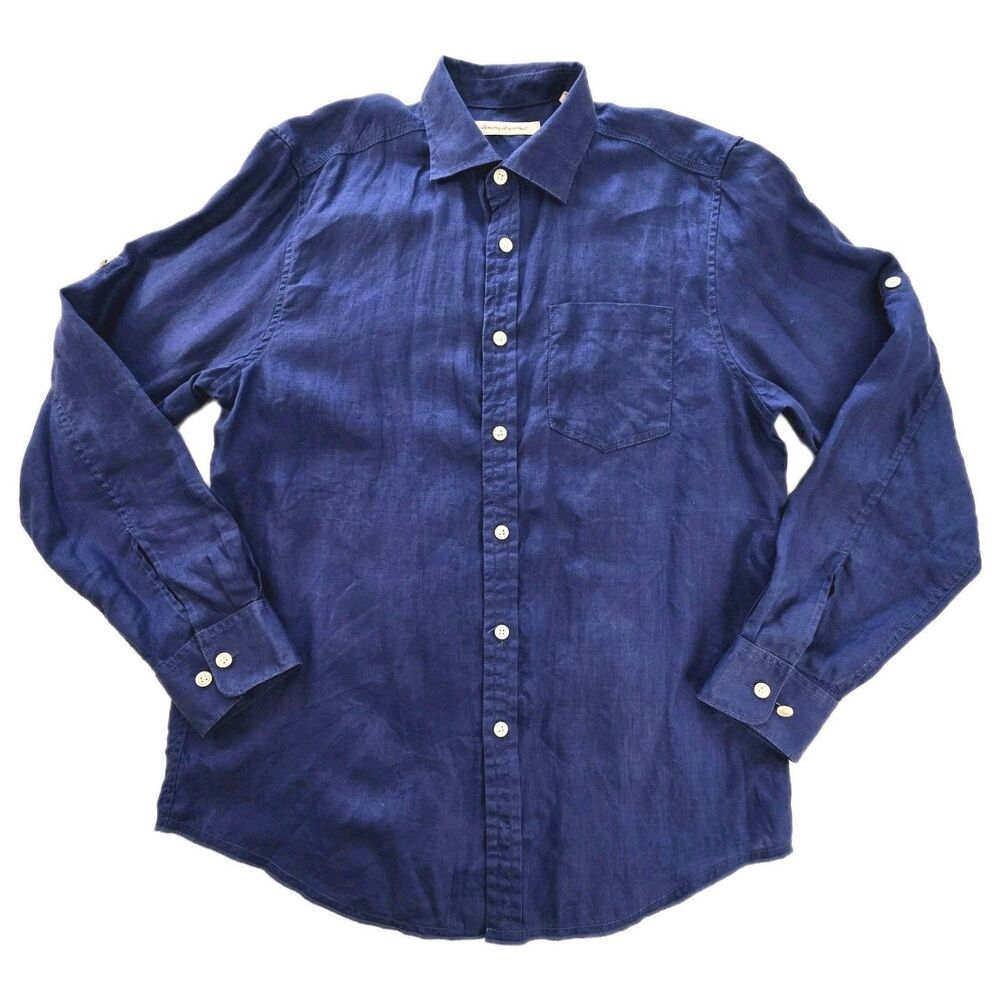 Tommy Bahama Men’s Blue 100% Linen Button Up Shirt Size M Long Sleeve